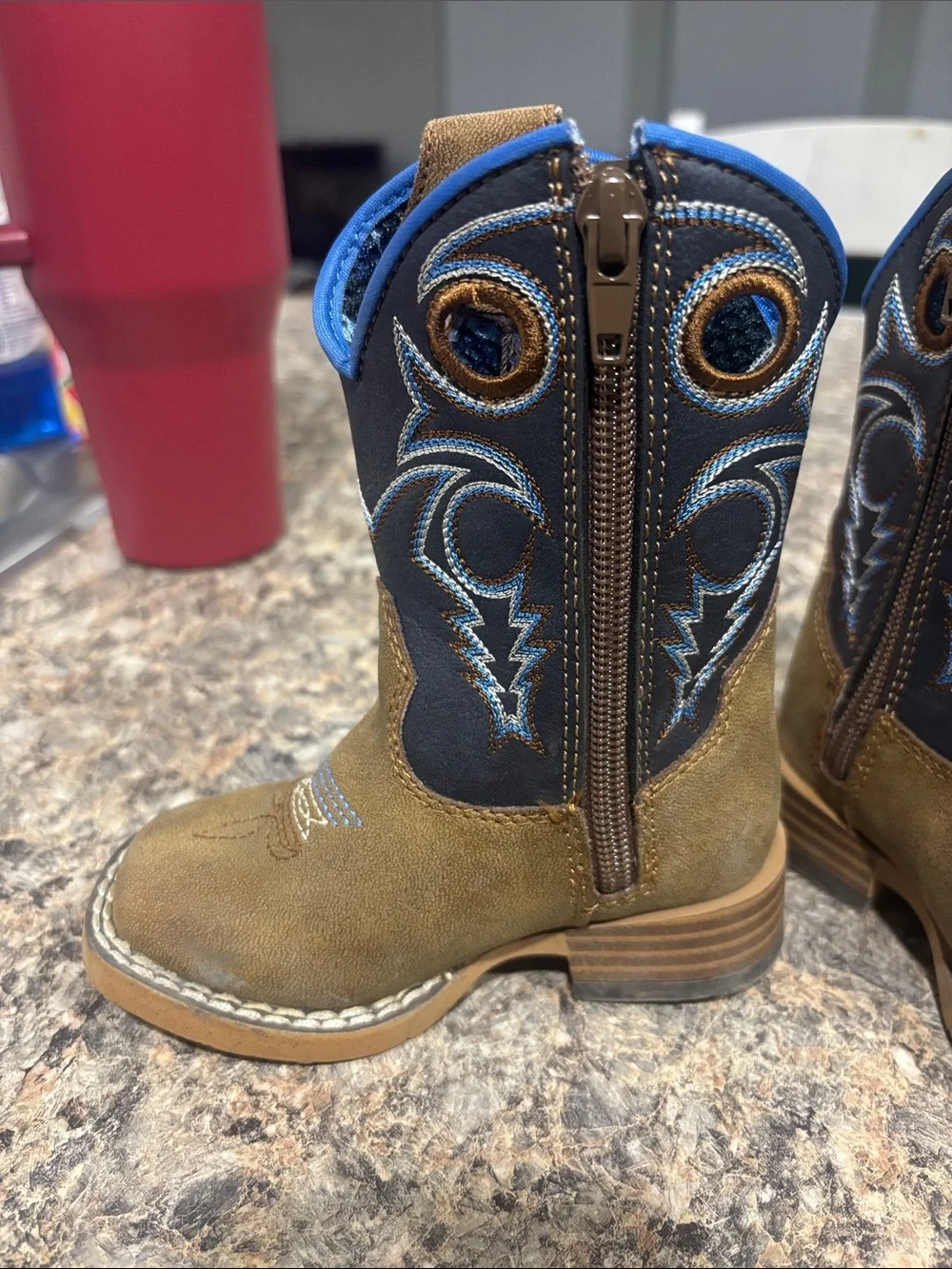 Twister Brown and Blue Kids Western Pull-On Boots